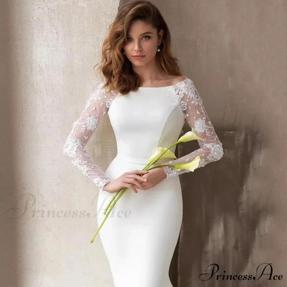 Extended Sleeve U-Shaped Mermaid Wedding Gown - Image 3