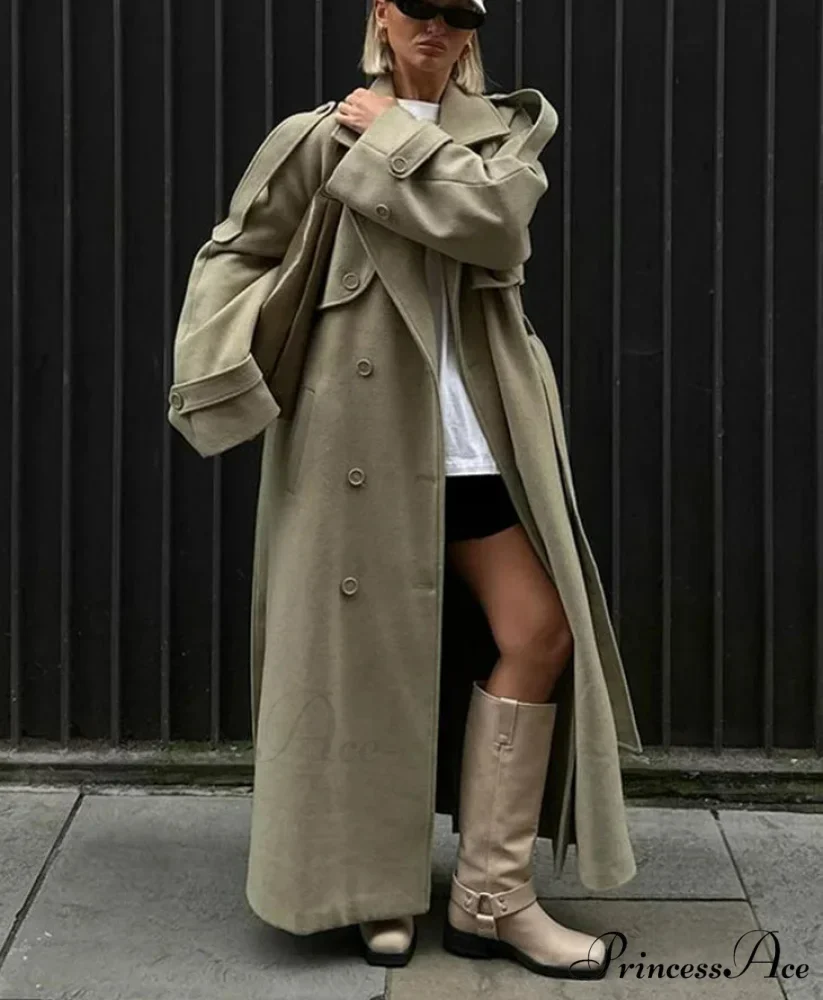 Fabric Belted Collared Single-Buttoned Overcoat - Image 2