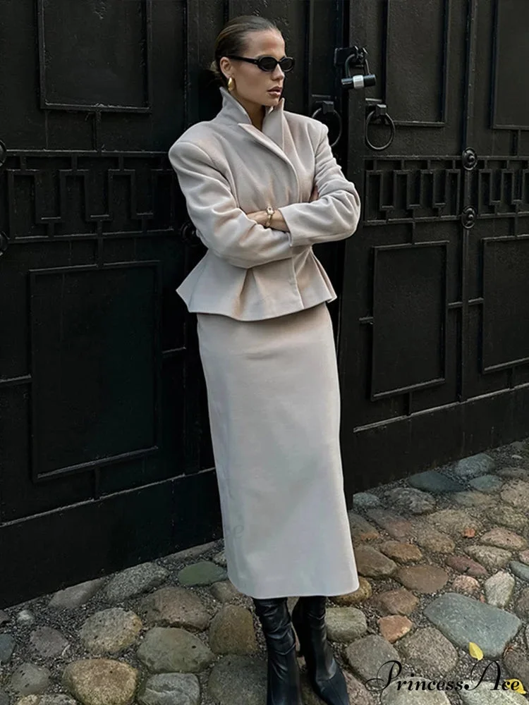 Fabric Blazer Zip Skirt Workplace Two Piece Set - Image 3