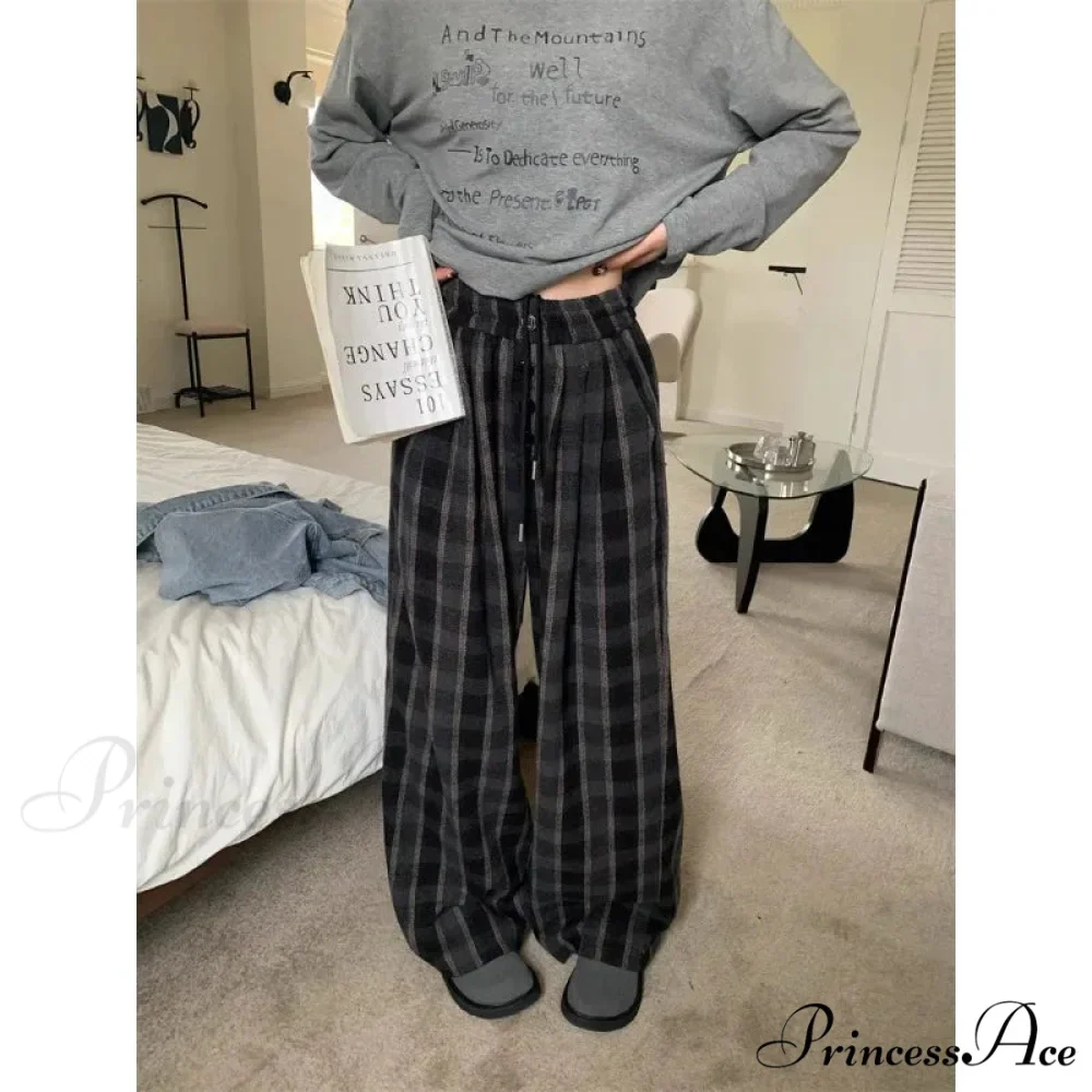 Fabric Checkered Retro Cold-Weather Trousers - Image 2