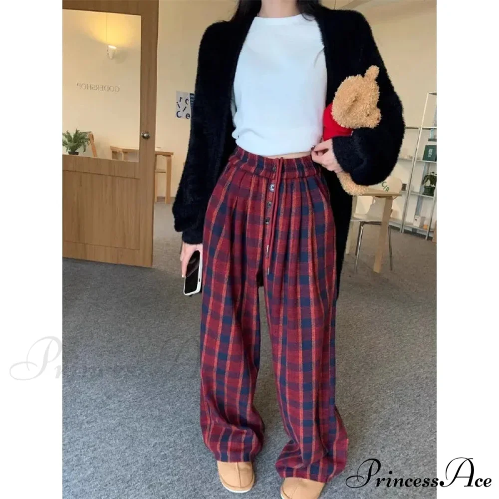 Fabric Checkered Retro Cold-Weather Trousers - Image 4
