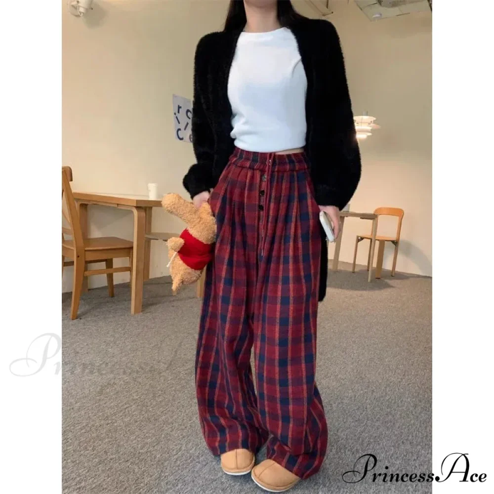 Fabric Checkered Retro Cold-Weather Trousers - Image 5