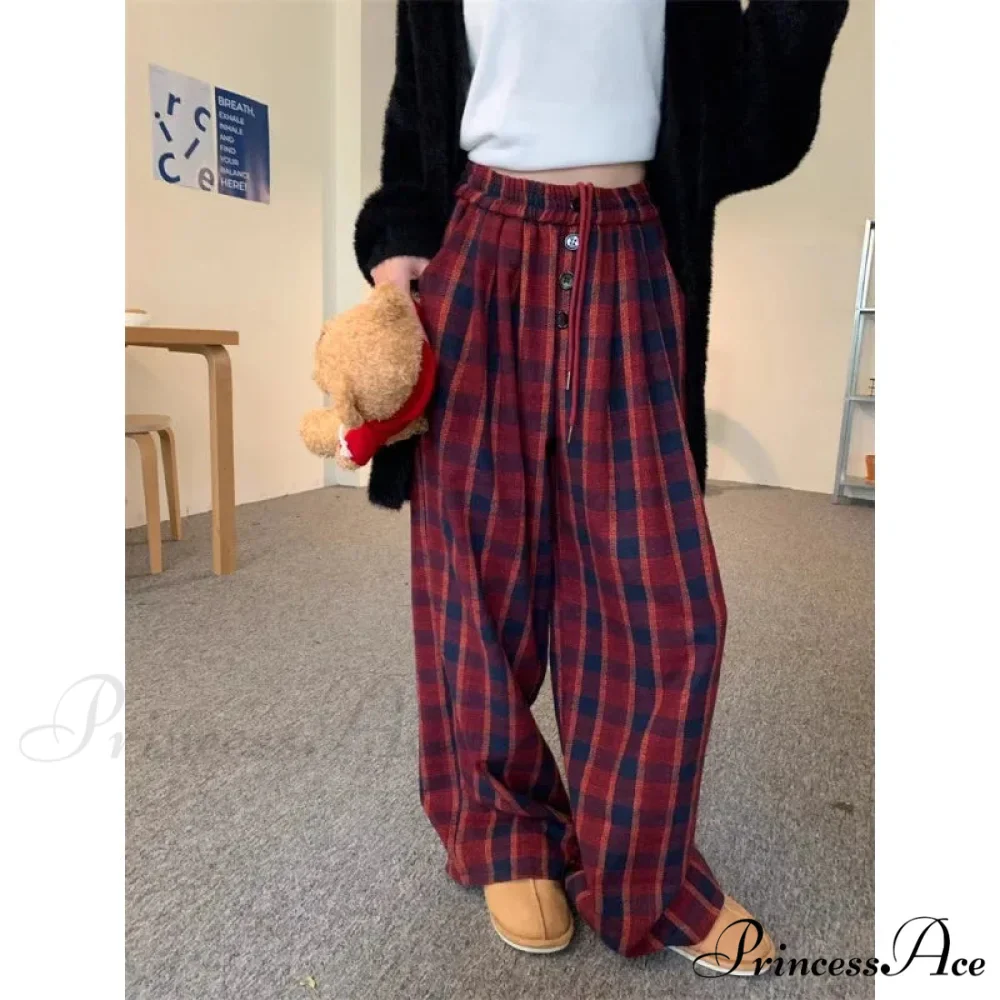 Fabric Checkered Retro Cold-Weather Trousers - Image 6
