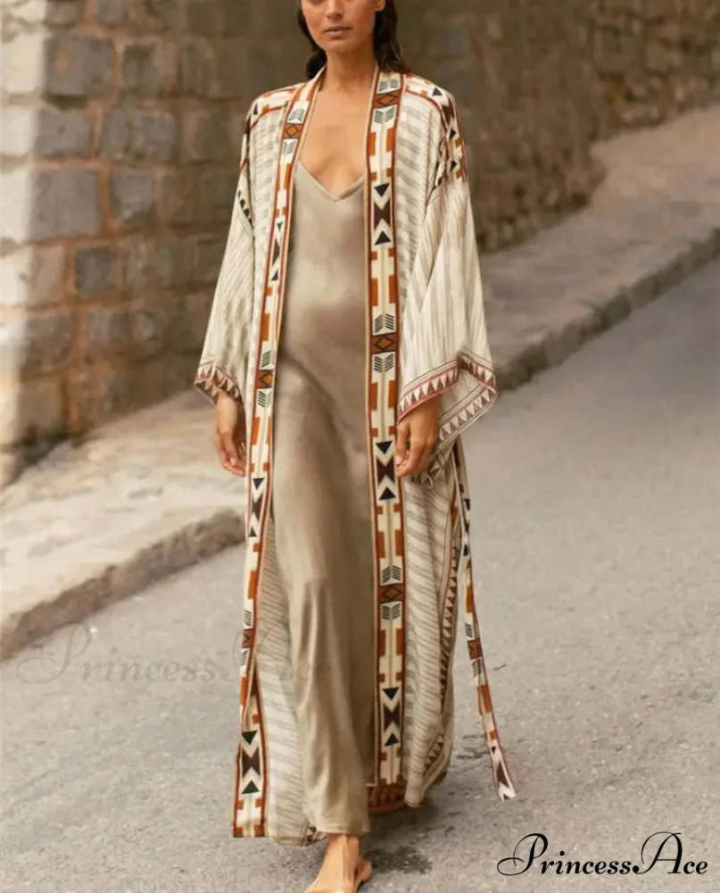 Fabric Ethnic Print Kimono Cardigan Boho Seaside Cover up - Image 2