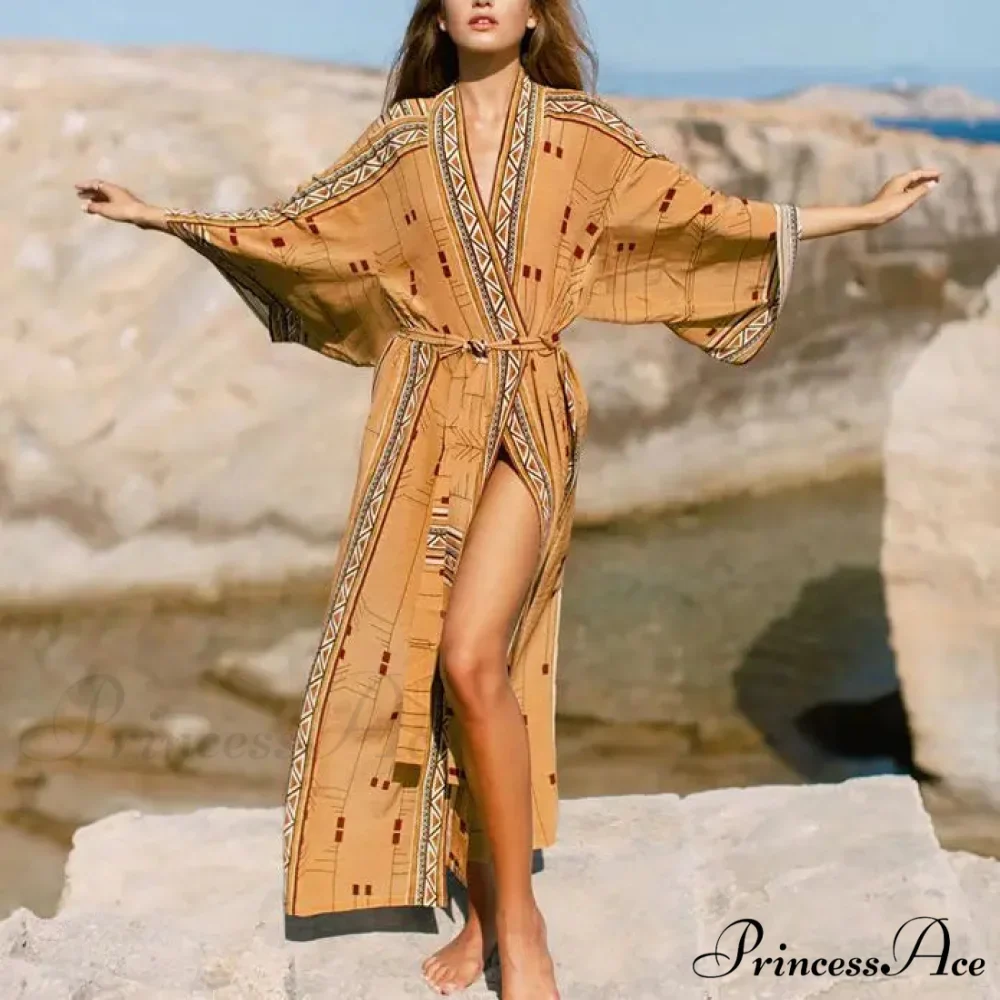 Fabric Ethnic Print Kimono Cardigan Boho Seaside Cover up - Image 4