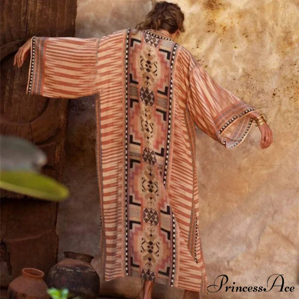 Fabric Ethnic Print Kimono Cardigan Boho Seaside Cover up - Image 5