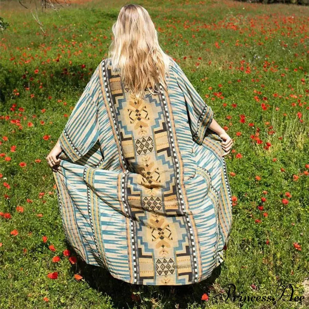 Fabric Ethnic Print Kimono Cardigan Boho Seaside Cover up - Image 6