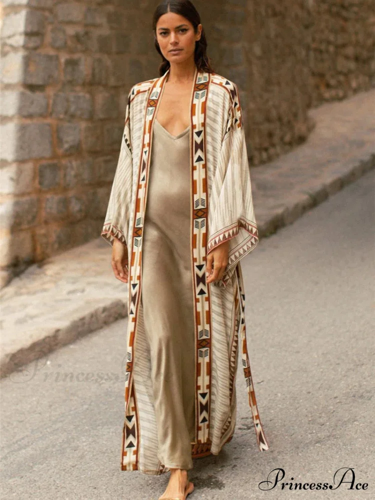 Fabric Ethnic Print Kimono Cardigan Boho Seaside Cover up - Image 7