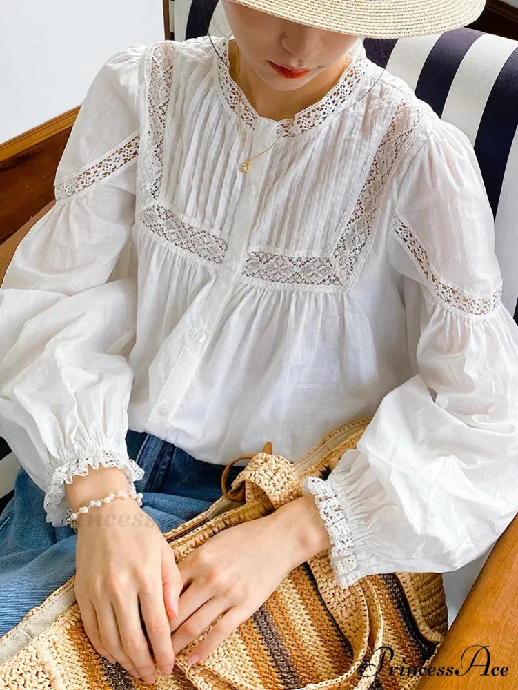 Fabric Flower Stitching Ivory Lace V-Neck Bohemian Top - Image 7
