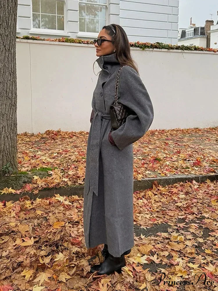 Fabric Lapel Cinched Long Sleeve Overcoat - Image 7