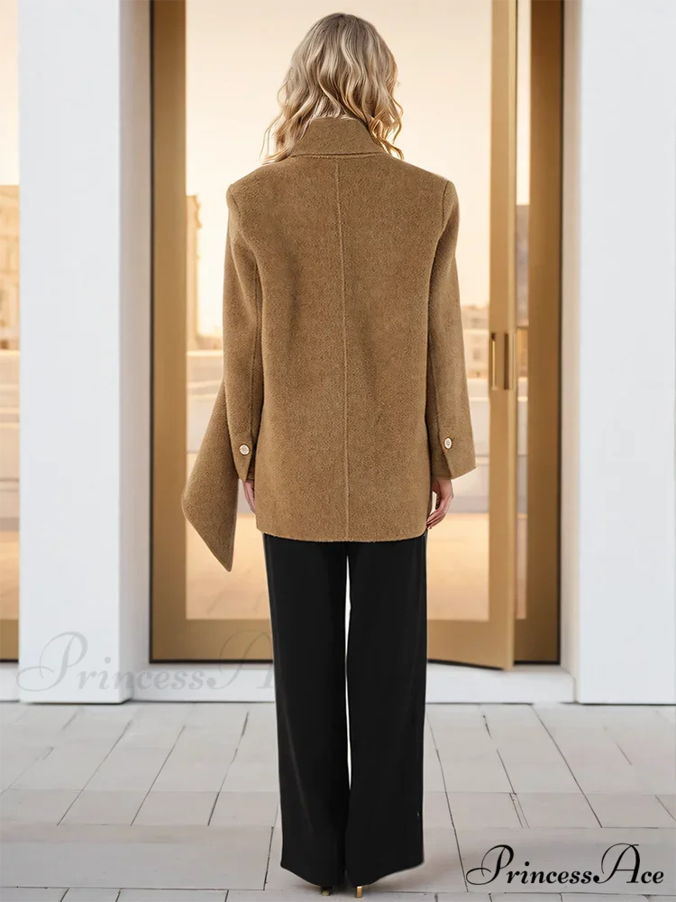 Fabric Scarf Collar Dual-Buttoned Overcoat - Image 3