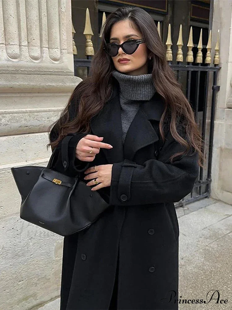 Fabric Trench Cinched Collar Long Sleeve Overcoat - Image 3