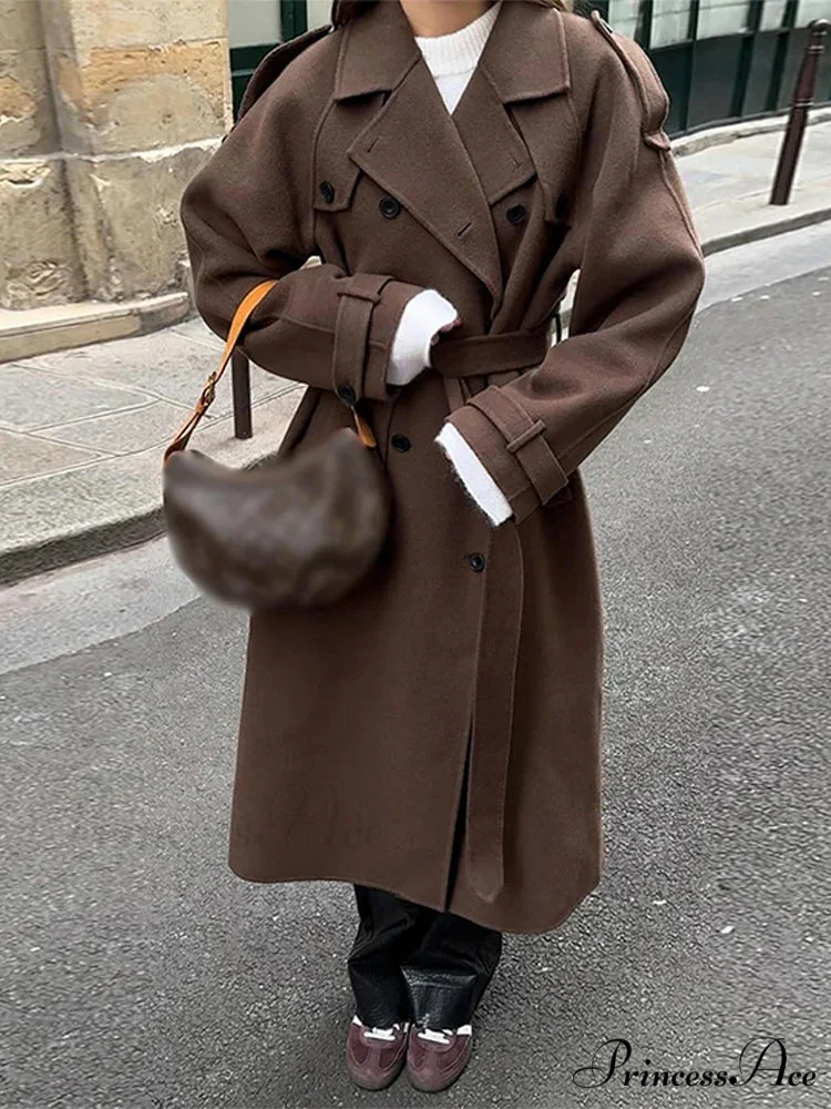 Fabric Trench Cinched Collar Long Sleeve Overcoat - Image 6