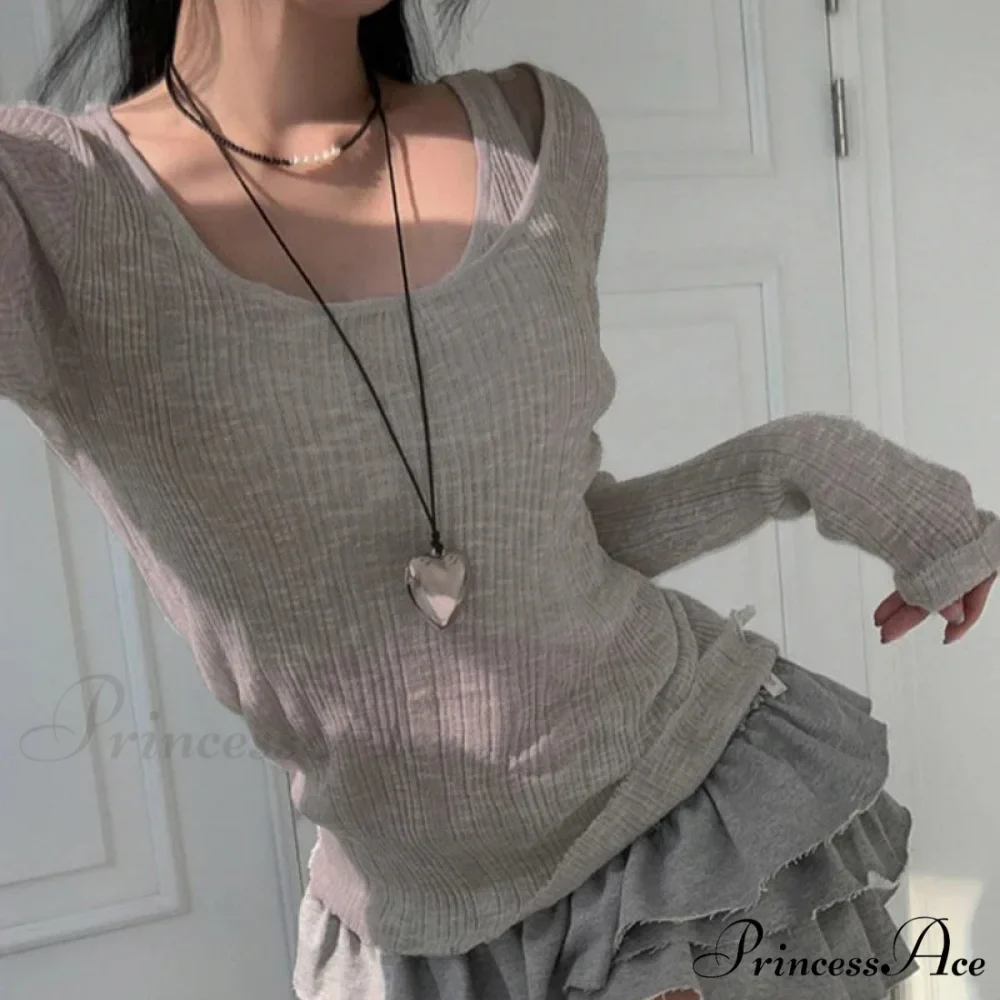 Fall Basic Informal Retro Extended Sleeve Knit Top - Image 2