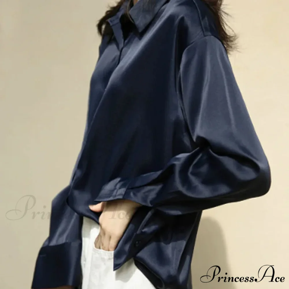 Fall Button Up Silk Retro Ivory Blouse - Image 2