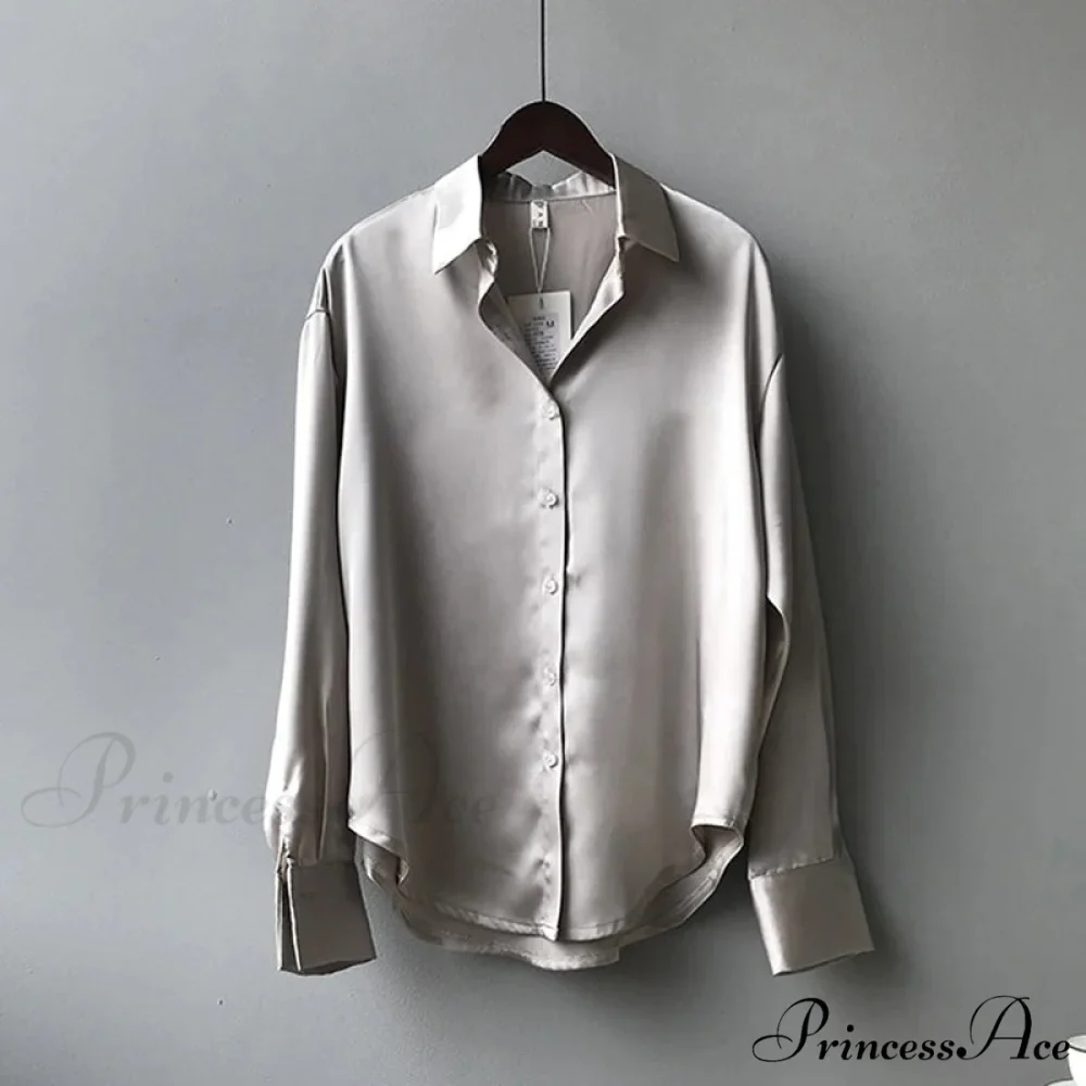 Fall Button Up Silk Retro Ivory Blouse - Image 3