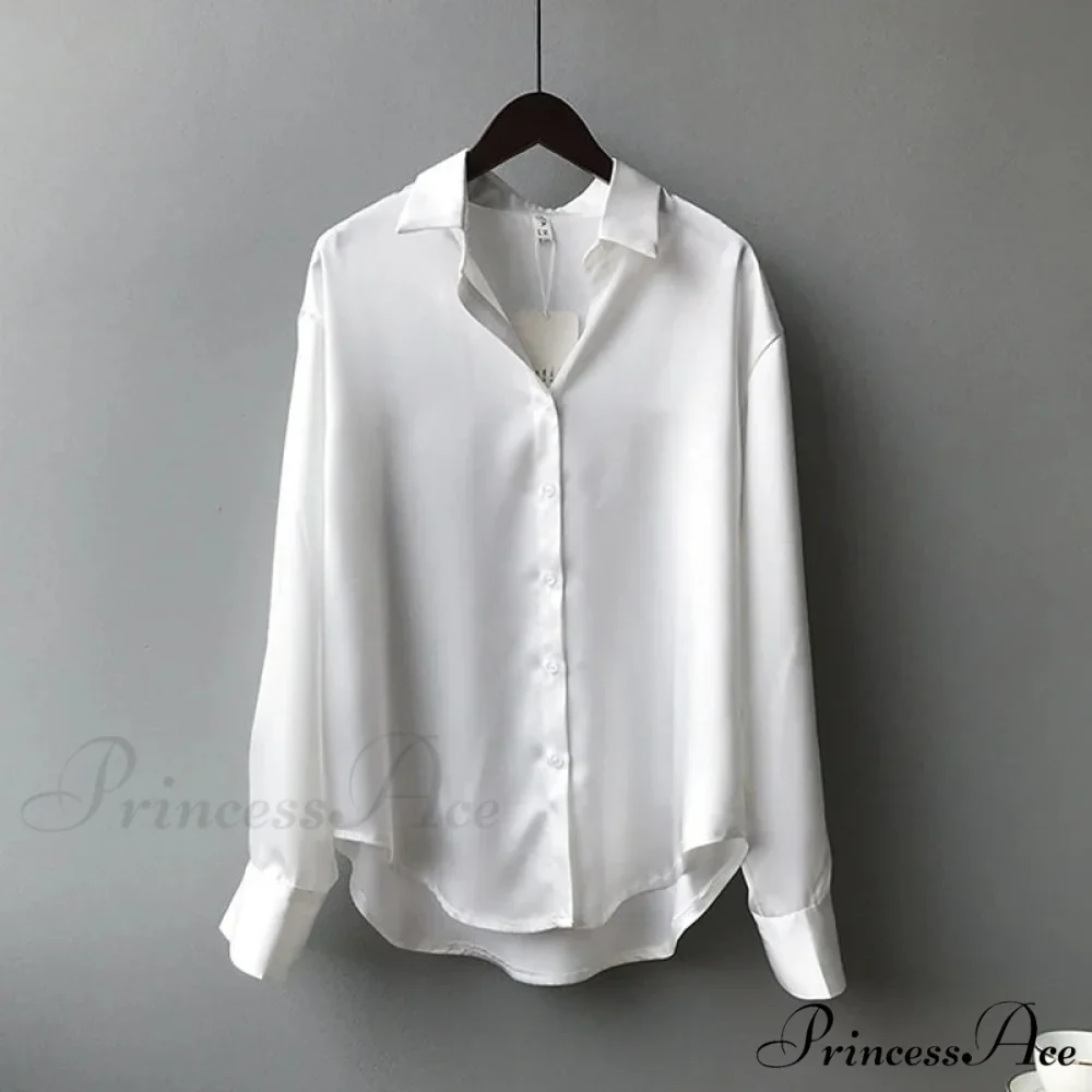 Fall Button Up Silk Retro Ivory Blouse - Image 6