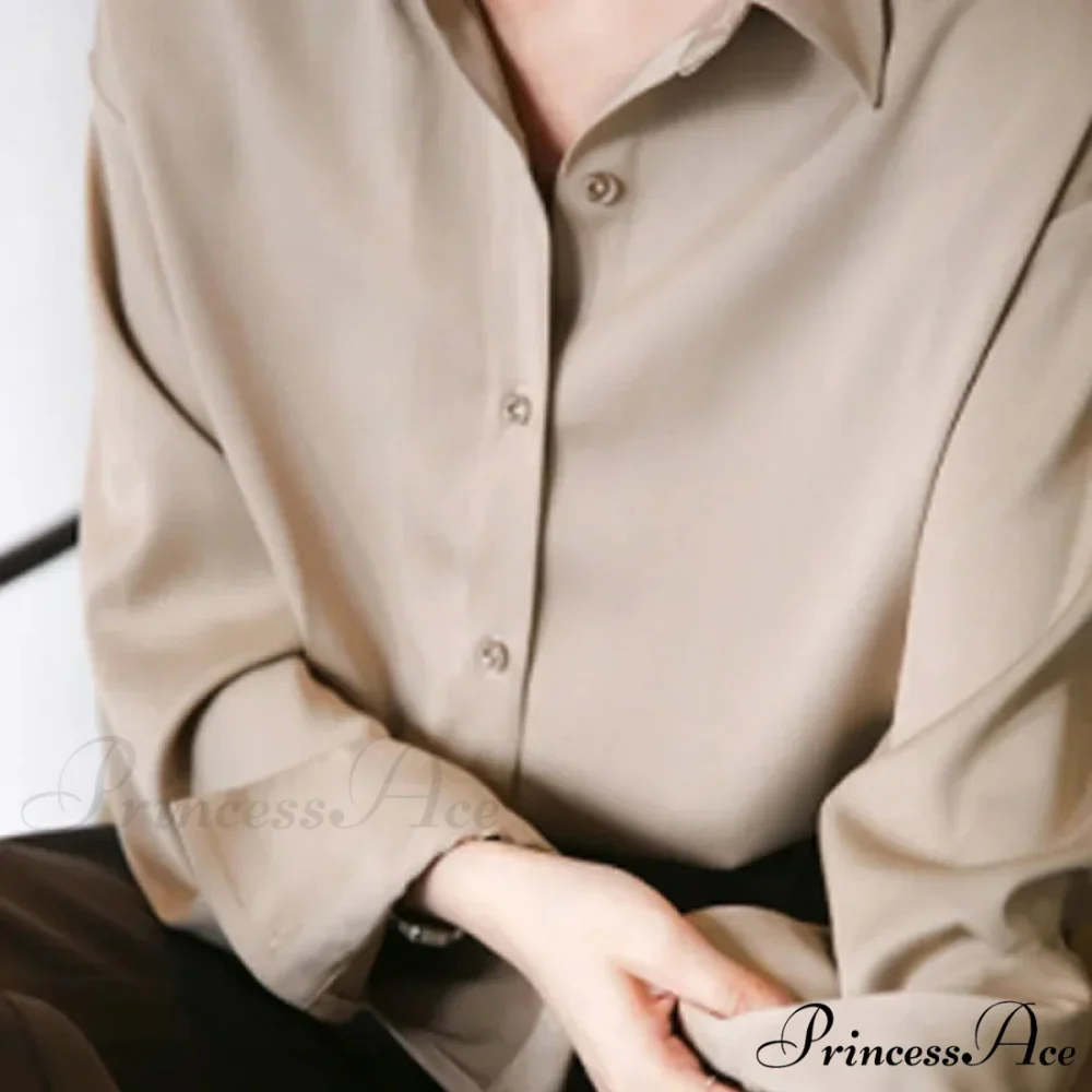 Fall Button Up Silk Retro Ivory Blouse - Image 7