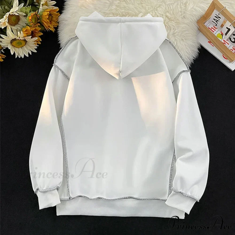 Fall Correspondence Print Baggy Fleece Hoodie - Image 4