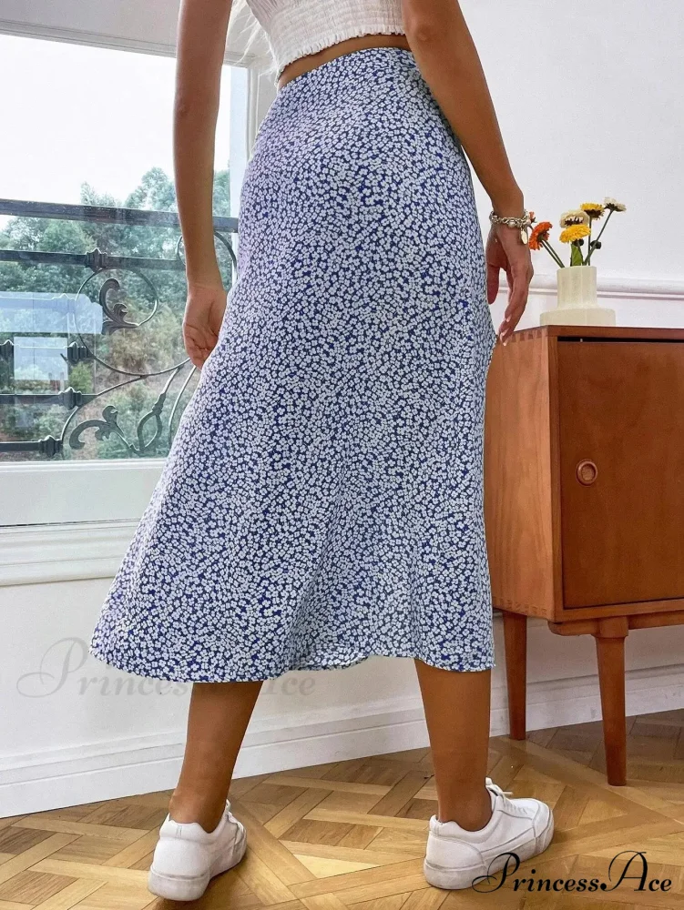 Fall European American Flowered Half Skirt A-line Wrap Hip Long - Image 2