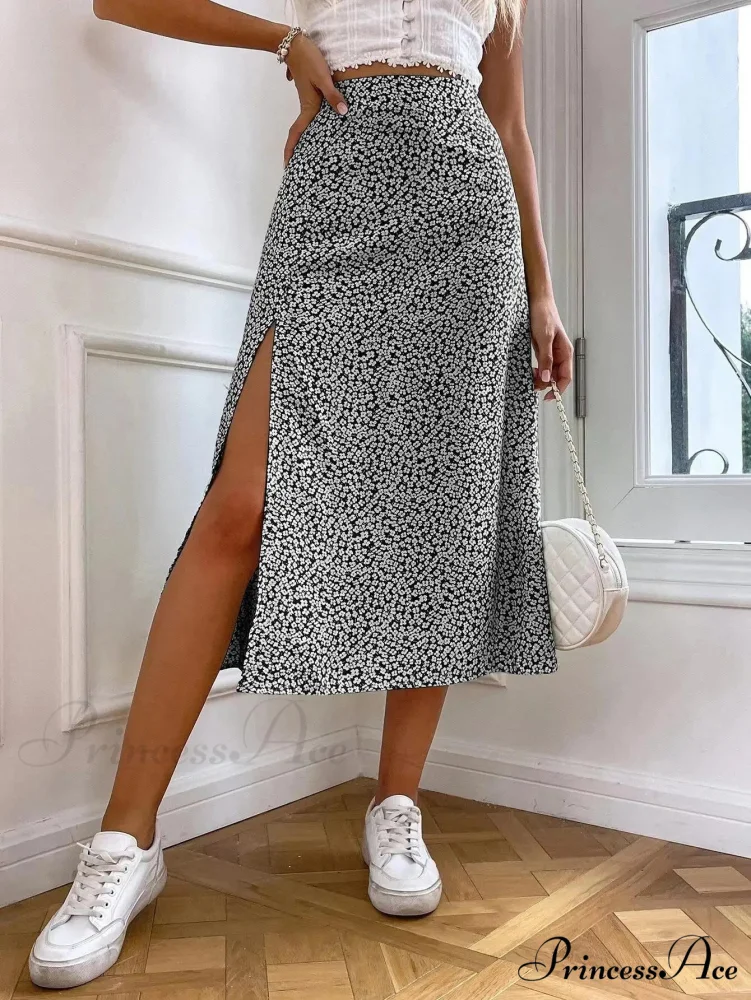 Fall European American Flowered Half Skirt A-line Wrap Hip Long - Image 4