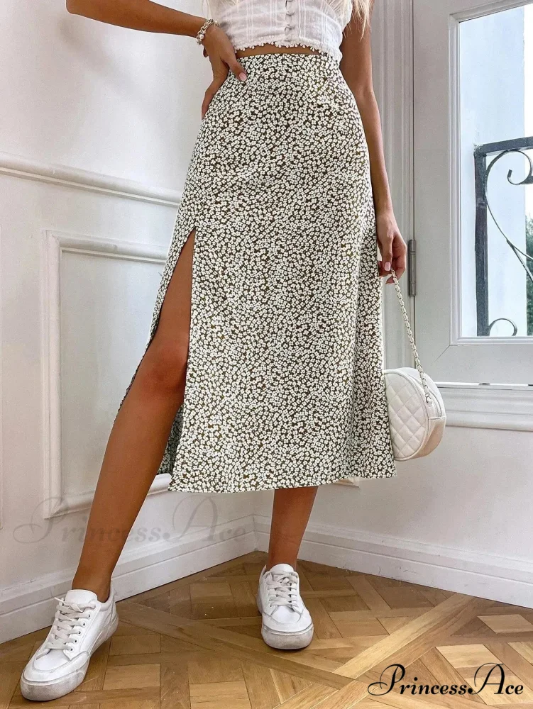 Fall European American Flowered Half Skirt A-line Wrap Hip Long - Image 6
