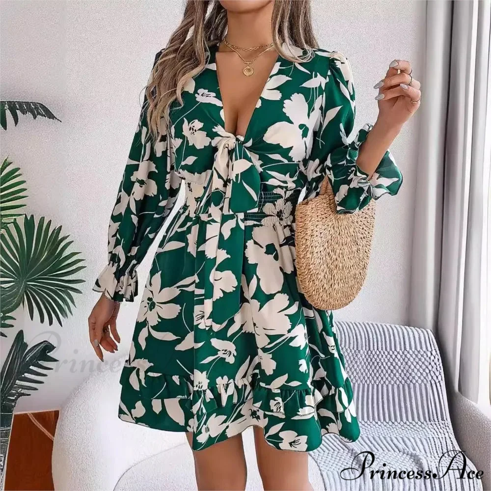 Fall Flounced Sleeve Flowered Dress - Image 2