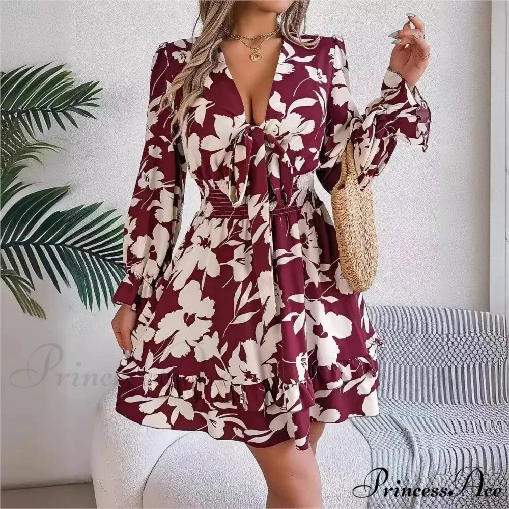 Fall Flounced Sleeve Flowered Dress - Image 3
