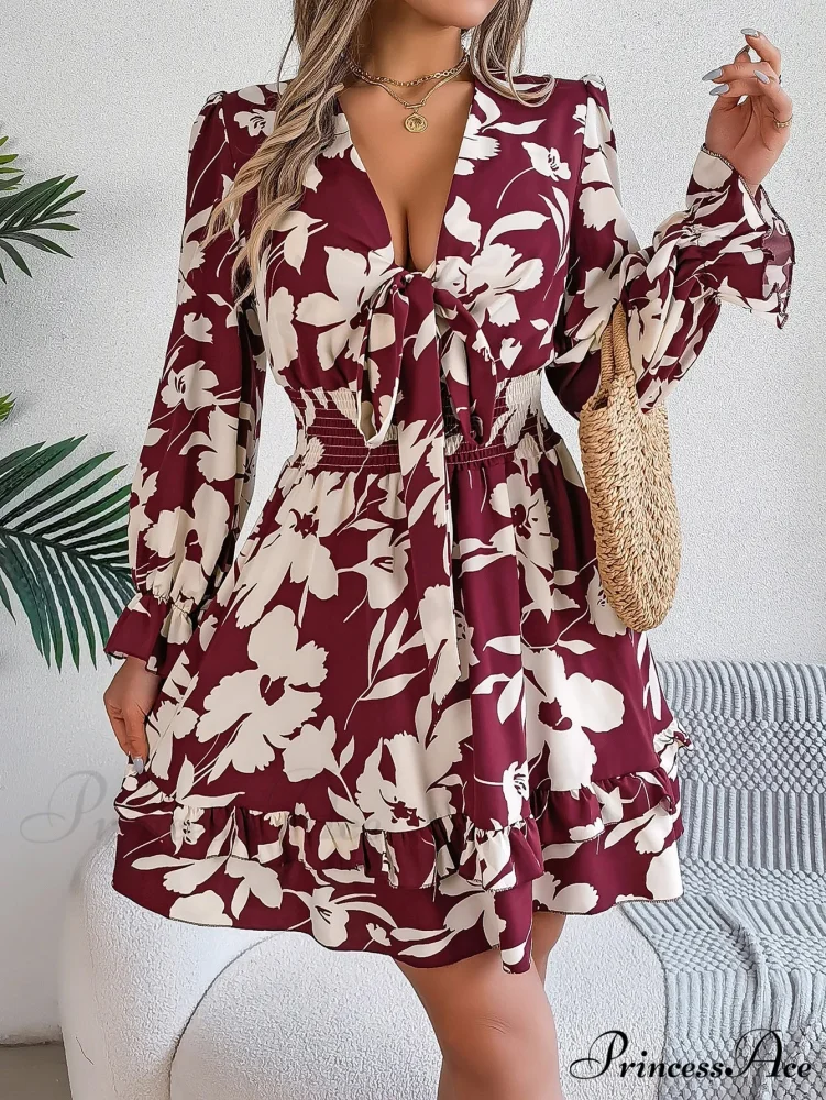 Fall Flounced Sleeve Flowered Dress - Image 4