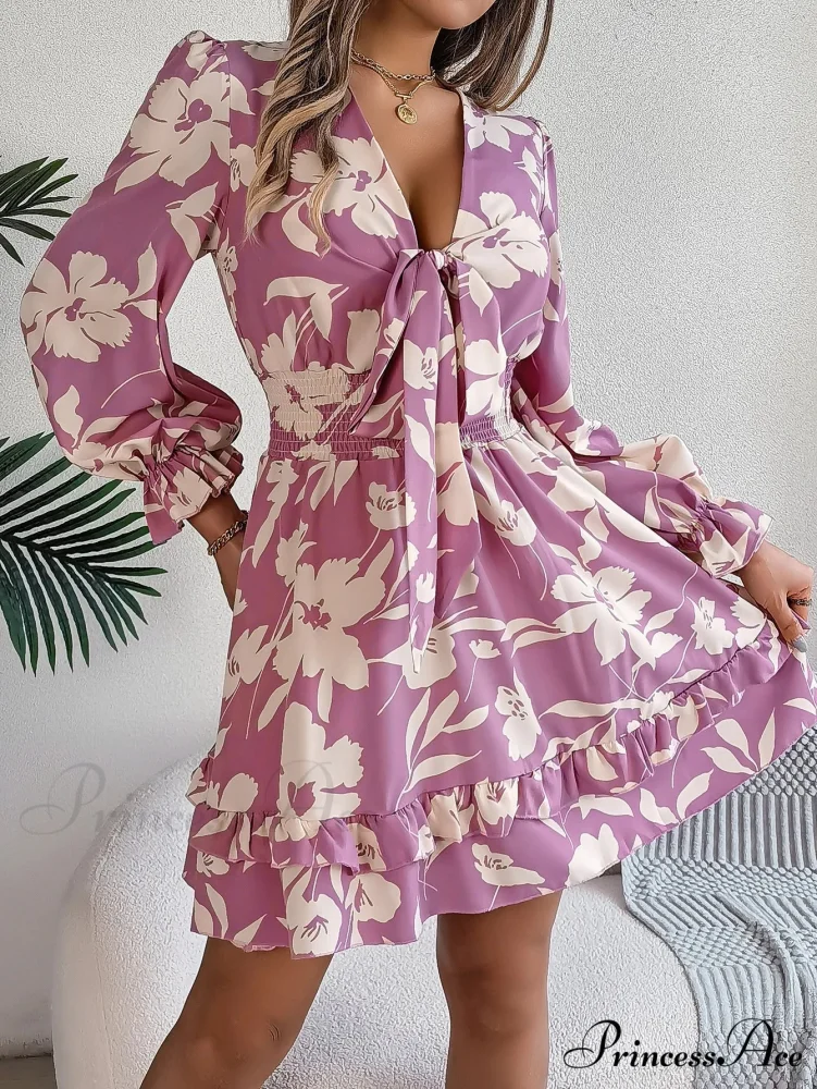 Fall Flounced Sleeve Flowered Dress - Image 5