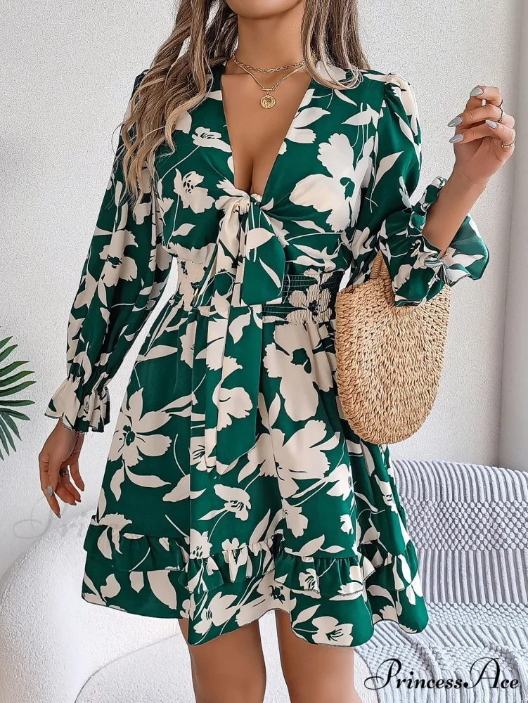 Fall Flounced Sleeve Flowered Dress - Image 6