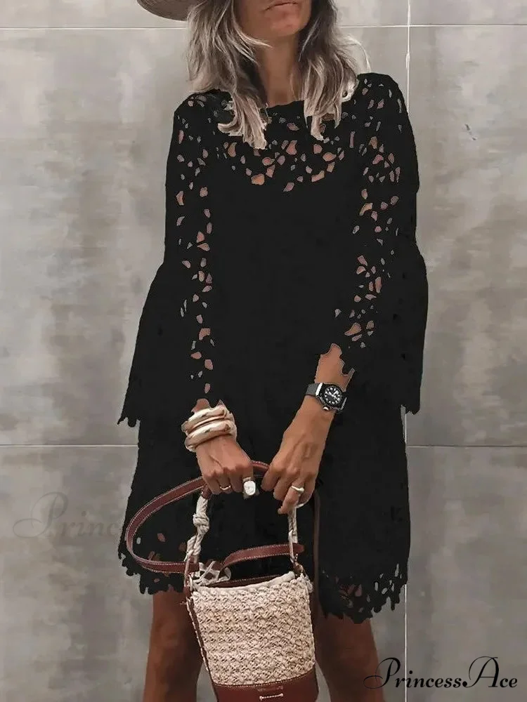 Fall Monochrome Lace Hollow Botanical Informal Botanical Dress - Image 4