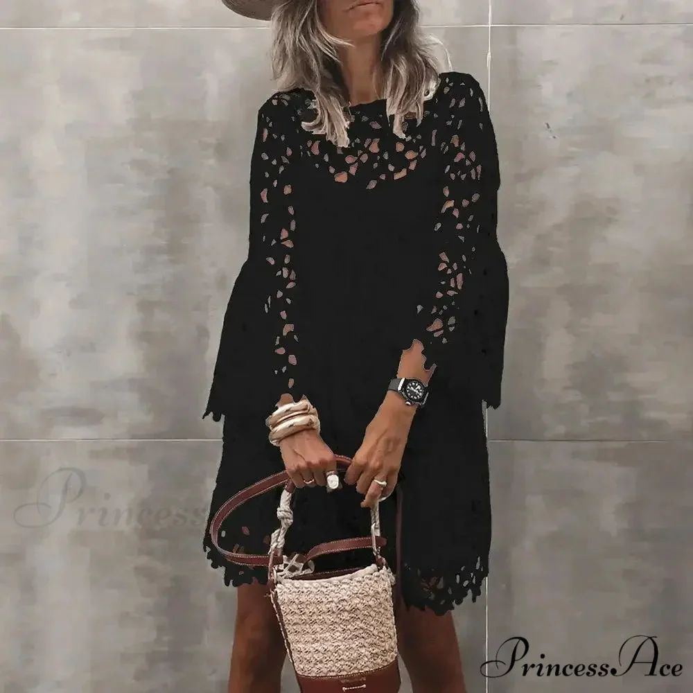 Fall Monochrome Lace Hollow Botanical Informal Botanical Dress - Image 7