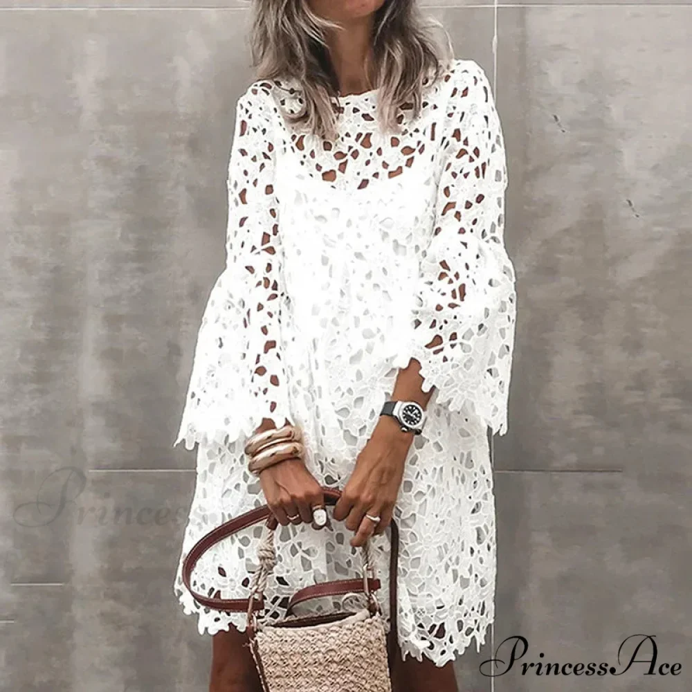 Fall Monochrome Lace Hollow Botanical Informal Botanical Dress - Image 8