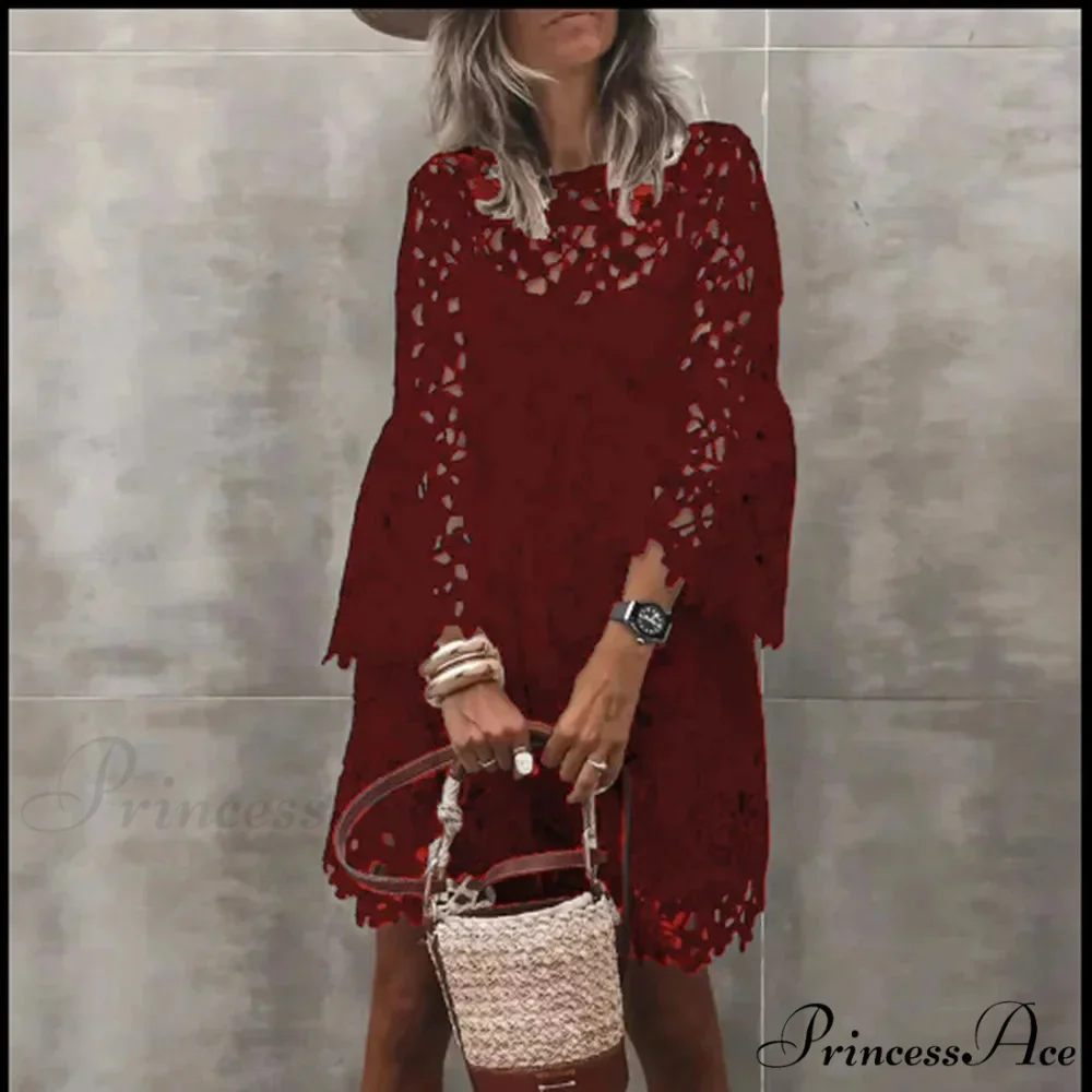 Fall Monochrome Lace Hollow Botanical Informal Botanical Dress - Image 9