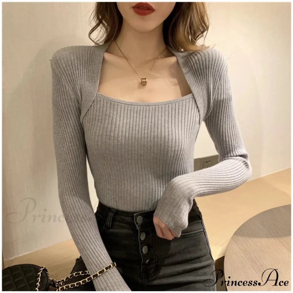 Fall Winter Square Shawl Neckline Pullover Seductive Knit Top - Image 8