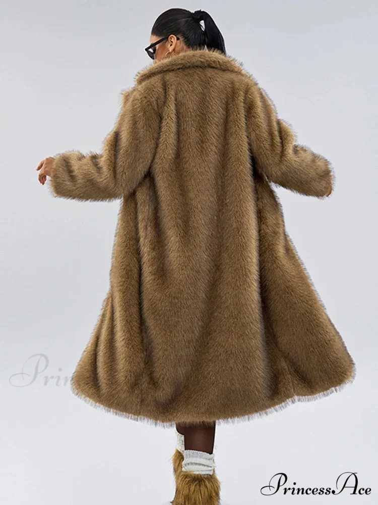 False Fur Collar Baggy Extended Sleeve Overcoat - Image 2