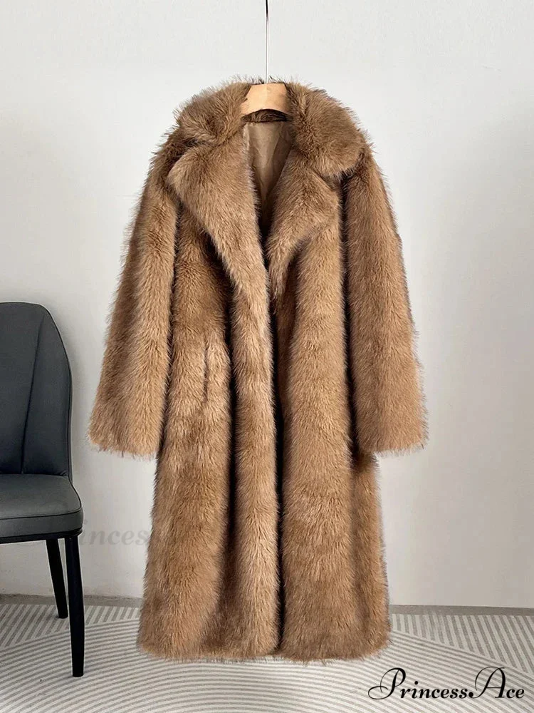 False Fur Collar Baggy Extended Sleeve Overcoat - Image 3