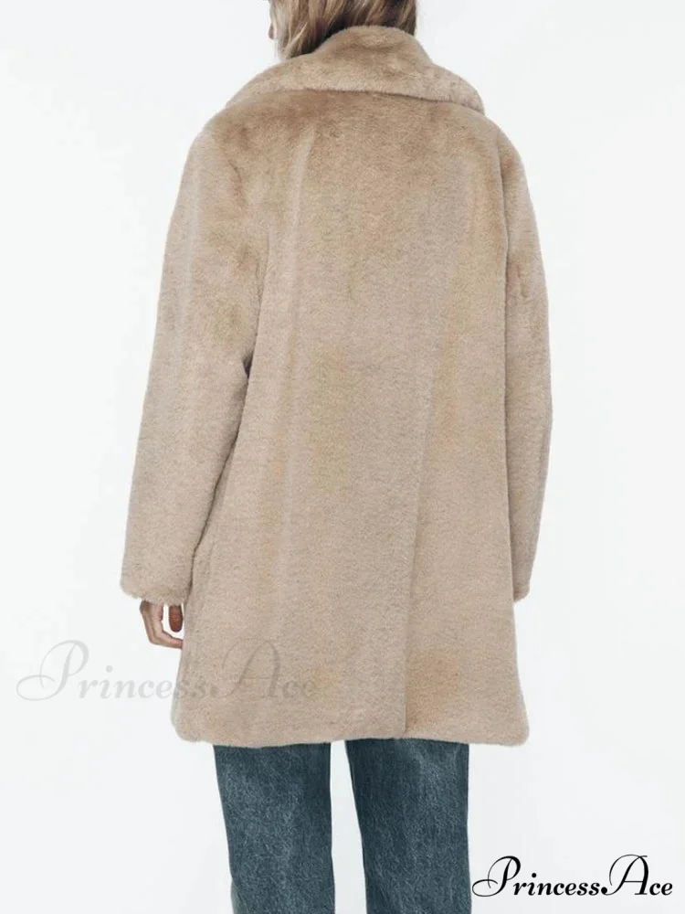 False Fur Lapel Extended Sleeve Cozy Overcoat - Image 3