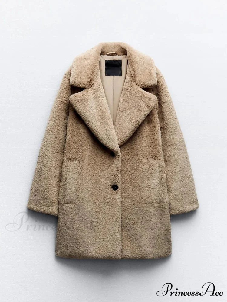 False Fur Lapel Extended Sleeve Cozy Overcoat - Image 4