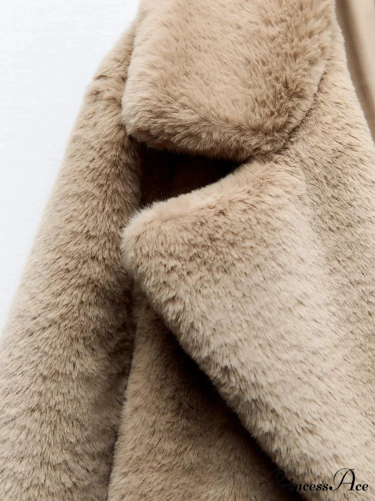 False Fur Lapel Extended Sleeve Cozy Overcoat - Image 5