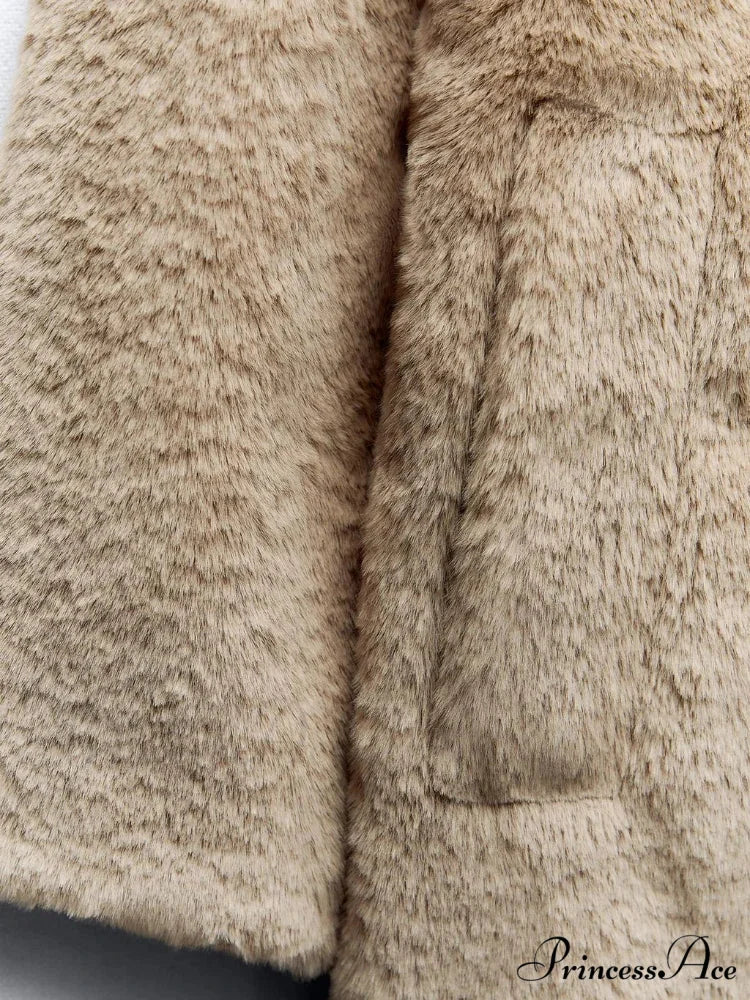 False Fur Lapel Extended Sleeve Cozy Overcoat - Image 6