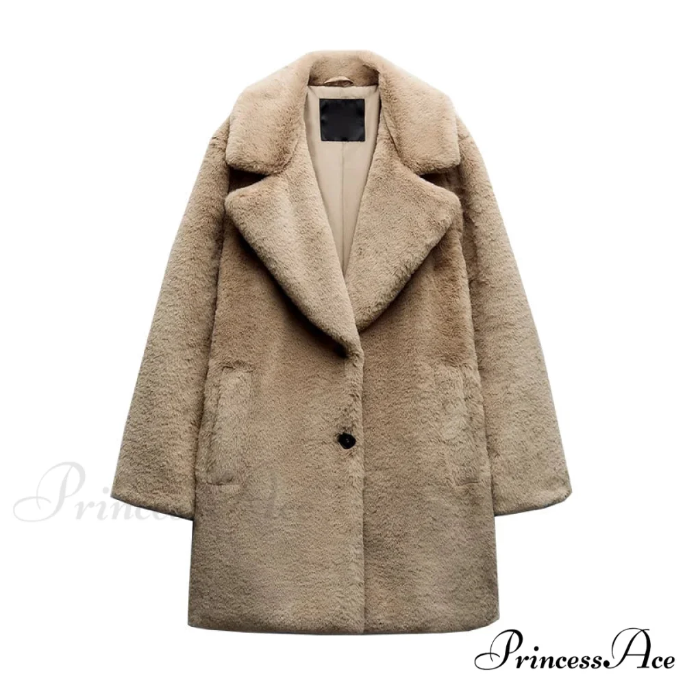 False Fur Lapel Extended Sleeve Cozy Overcoat - Image 7