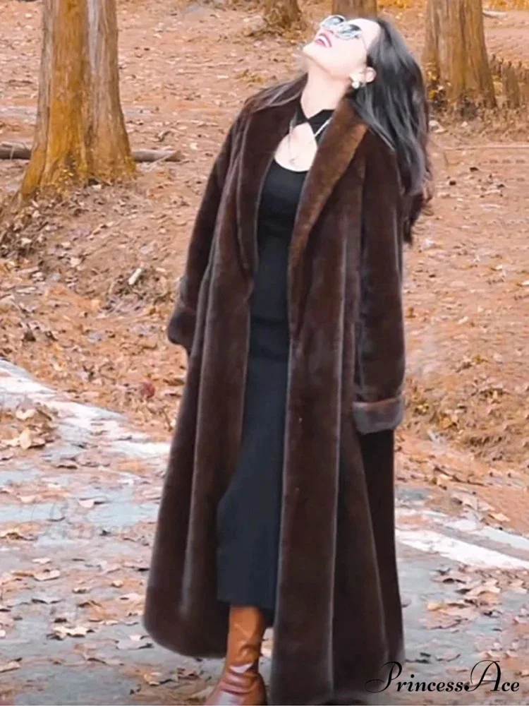 False Fur Lapel Soft Imitation Mink Overcoat - Image 3
