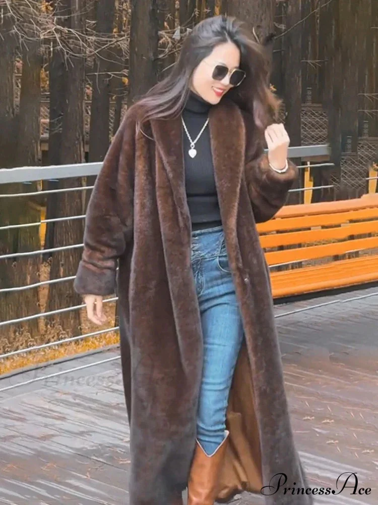 False Fur Lapel Soft Imitation Mink Overcoat - Image 4