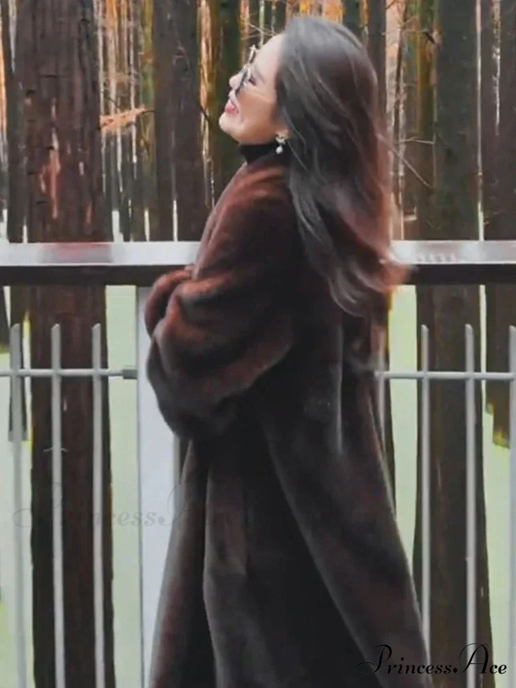 False Fur Lapel Soft Imitation Mink Overcoat - Image 5