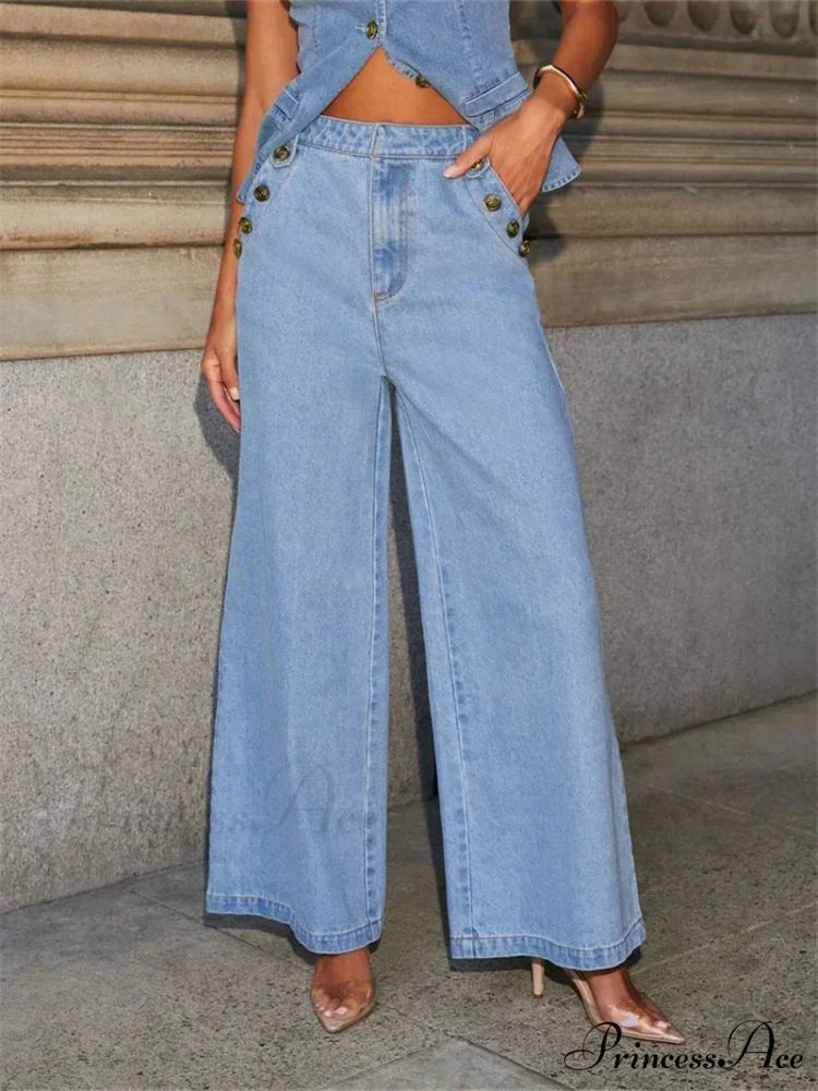 Fashion Denim Wide Leg Workplace Two Piece Set - Image 5
