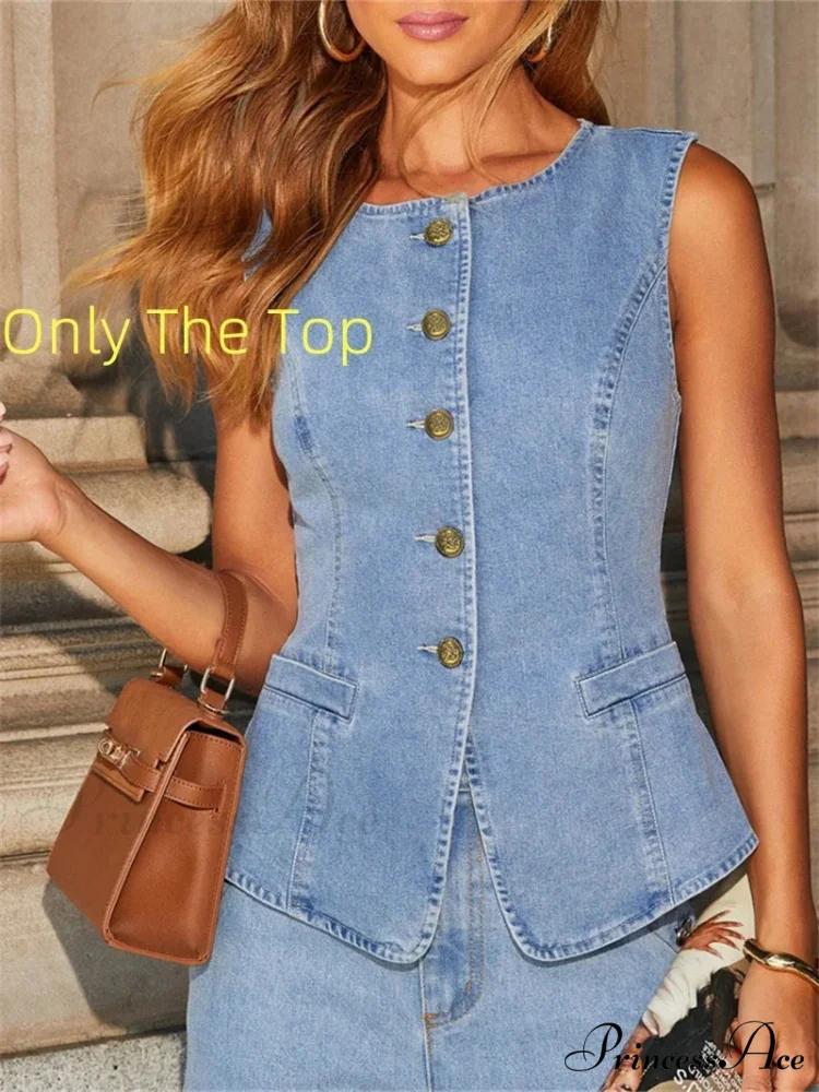 Fashion Denim Wide Leg Workplace Two Piece Set - Image 7