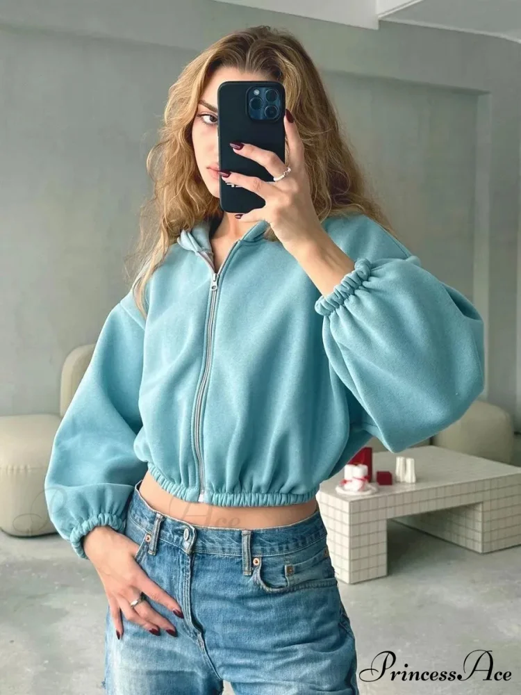 Fashionable Cropped Cozy Solid Color Loose Hoodie - Image 5