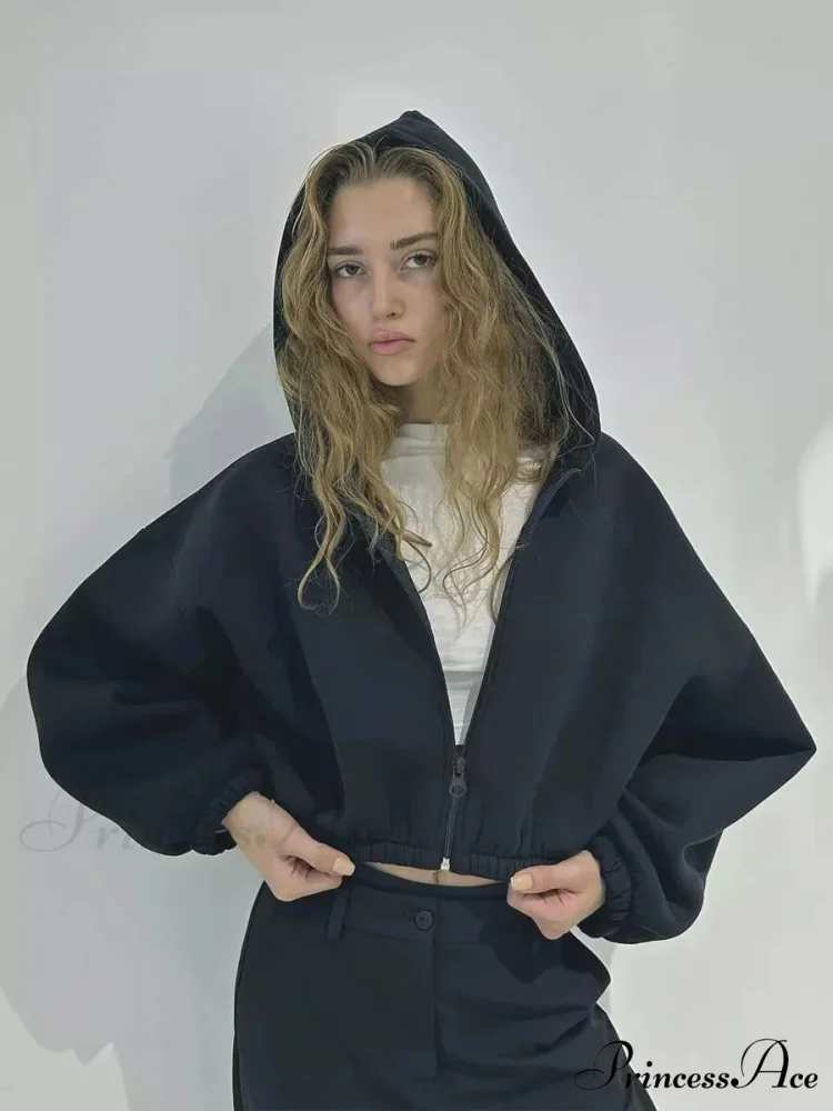 Fashionable Cropped Cozy Solid Color Loose Hoodie - Image 7